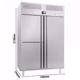 Kylskåp Rostfritt stål PREMIUM PLUS - GN 2/1 - 1385 mm - 1240 liter - ned till +2 °C till +8 °C - med 1 dörr & 2 halvdörrar - Ventilerad kylning, LED-belysning, Lås, Automatisk avfrostning, R290, Självstängande dörrar