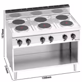 Fogão elétrico de bancada - 15,6kW - 6 placas redondas - aberto com base