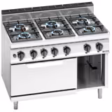 Mașină de gătit / Aragaz profesional pe gaz – LORENZO – seria 700 - 1200x714x(H)1070 mm - 42,0 kW - 6 arzătoare - incl. cuptor gaz static - 7,8 kW (GN 2/1)