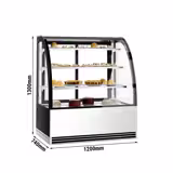 Vitrine de pastelaria refrigerada - 1200mm - Vidro duplo - com 3 prateleiras de vidro - portas traseiras deslizantes