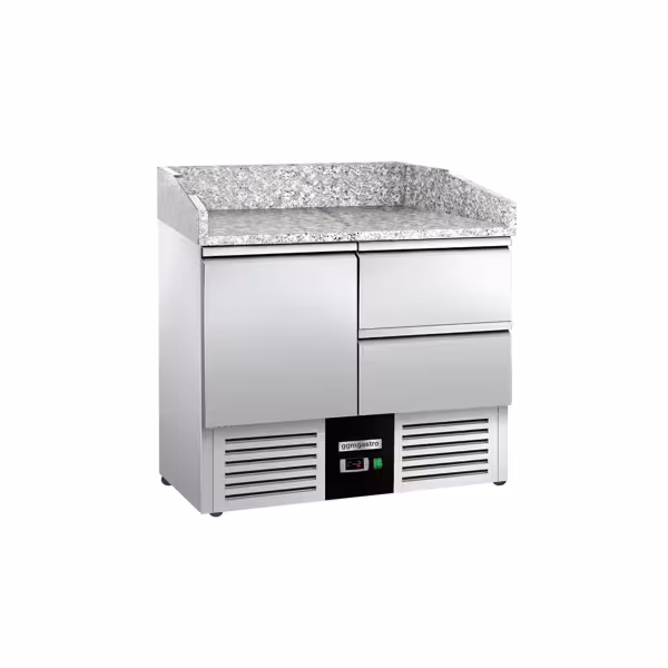 طاولة تحضير بيتزا مبردة PREMIUM - 935x700 mm - باب واحد و درجان - سطح عمل جرانيت