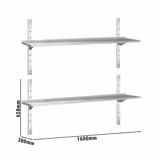 Mensola a parete in acciaio inox PREMIUM - 1600x300mm - con 2 ripiani