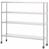 Étagère Inox PREMIUM - 2000x500 mm - avec 4 tablettes (RÉGLABLES) - incl. 4 roulettes