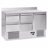 Koelwerkbank ECO - 1368x700mm - 368 liter - met 1 deur - met 4 lades - opstand