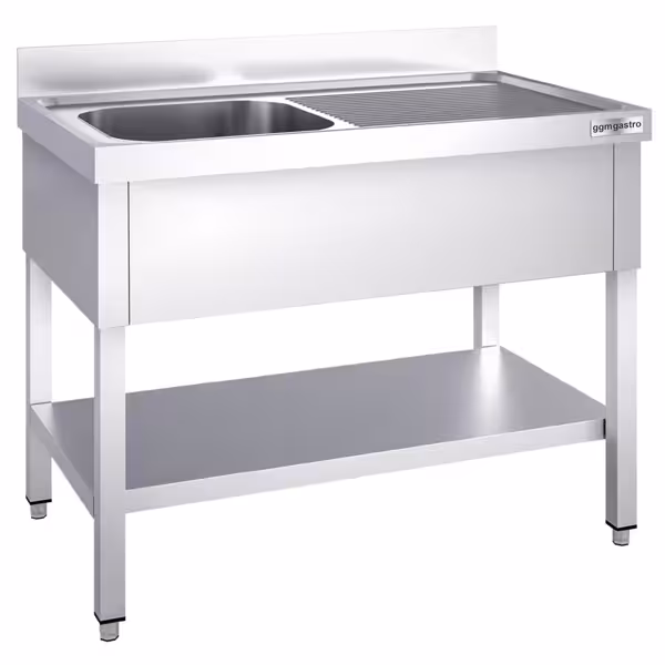 Stół zlewozmywakowy PREMIUM - 1600x600 mm - z półką dolną i 1 zlewem po lewej stronie
