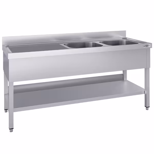 RVS spoeltafel ECO - 1800x700mm - met onderblad - met 2 spoelbakken rechts