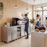 Masă de lucru tip dulap din oțel inoxidabil - 800x600 mm - 2 uși batante - cu rebord