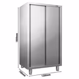 Commercial Stainless Steel Tableware Cabinet PREMIUM – 1200×700×1800 mm - Sliding Doors - 3 Shelves - 0.90 mm Steel