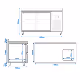 Commercial Counter Fridge PREMIUM PLUS - 1468x700mm - with sink - with 4 drawers [2/3, 1/3] - with upstand - capacity 305 litres