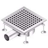 Stainless Steel Channel Drain - AISI 304 - 300x300mm - low-profile - side outlet - Ø70mm - removable grate