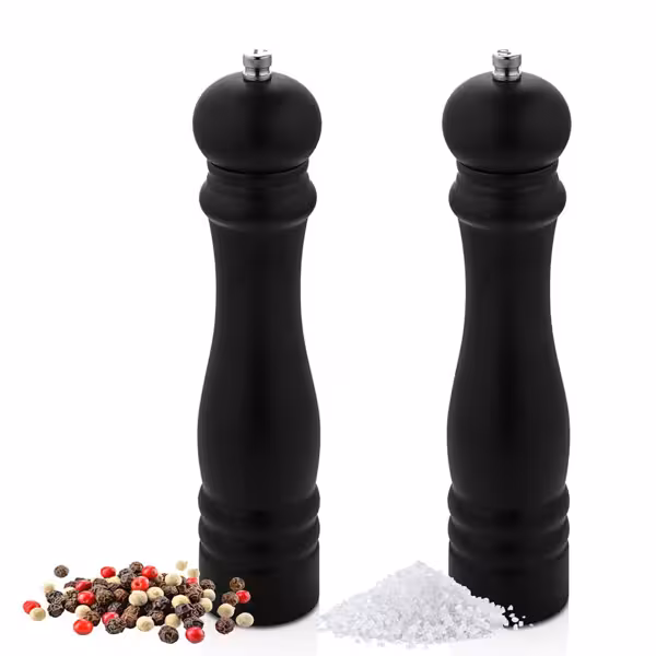 (12 stuks) Zout- en pepermolenset - Hout - Hoogte: 250mm - Zwart