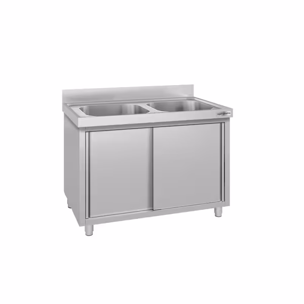 Dolaplı yıkama tezgahı ECO - 1400x700 mm - ortada 2 lavabo ile