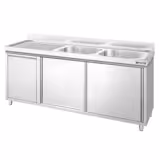 Commercial Sink Cabinet PREMIUM - 1800x700mm - with waste bin & 2 bowls right-hand