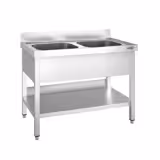 Stół ze zlewem PREMIUM - 1000x600x970mm - z półką - 2-komorowy komory pośrodku skręcany