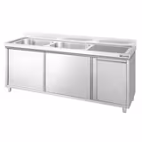 Spülschrank PREMIUM - 2000x700mm - mit Abfallbehälter & 2 Becken links