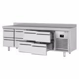 Tavolo refrigerato PREMIUM PLUS - 2452x700mm - Ventilata - 625 L - 8 cassetti - Alzatina