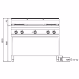 Platenfornuis met gasbranders - 28kW - 4 branders