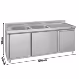 Lavello - 2000x600 mm - con cestino e 2 lavabi a sinistra