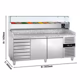 Commercial Pizza Prep Counter - Granite Top ECO - 2025x800mm - with 2 doors & 7 drawers - incl. refrigerated topping unit with glass sneeze guard - 10x GN 1/4