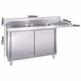 Szafka zlewozmywakowa dla zmywarki do naczyń - 2000x600mm - z 2 zlewami po lewej stronie