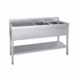 Chiuvetă din oțel inoxidabil ECO - cu polita  - 1,4 m - 2 cuva în dreapta - L 40 x L 40 x D 25 cm