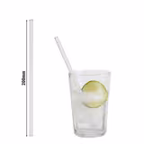 (50 buc) Paie de băut din sticlă reutilizabile - drept - 200 mm - ø 8 mm - transparent - incl. 1 nailon Perie curățare