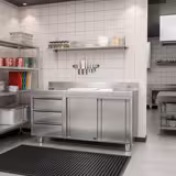 Armário baixo em aço inox PREMIUM - 1600x600mm - com 3 gavetas à esquerda & espelho sanitário 100mm