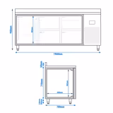 Koelwerkbank PREMIUM PLUS - 1960x700mm - met 1 deur - met 4 lades - opstand