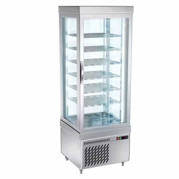 Vriesvitrine - panoramisch Marie - 430 liter - 670mm - driedubbel glas - met 6 draaiplateaus - zilver - NL