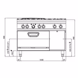 Fourneau à gaz – 44 kW – 6 brûleurs – avec four électrique à convection – 4,68 kW