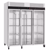 Koelkast met glasdeur RVS ECO - 2100liter - tot +8°C - met 3 glasdeuren - geforceerde koeling, digitaal thermostaat, slot & roosters