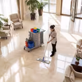 cleaning trolley – with 6 containers, mop wringer, laundry bag & lockable