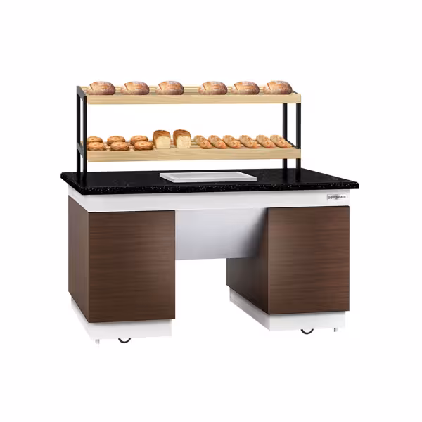 Bakery Display Counter DUBLIN - 1600mm - with 2 shelves - on castors - black granite worktop