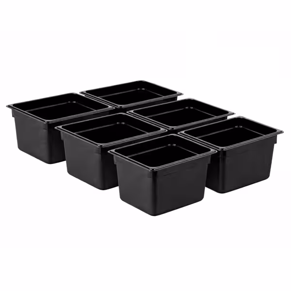 (6 pcs) Polycarbonate Gastronorm Container GN 1/2 - Black - Depth: 200mm