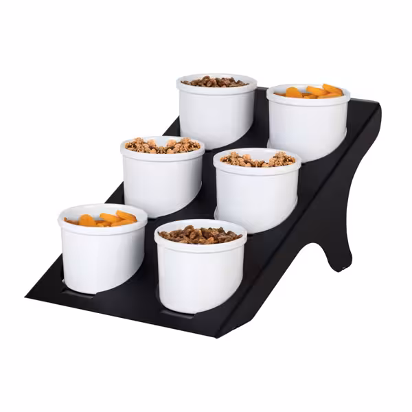 Buffetstandaard - zwart gecoat RVS & melamine - rond - 335x540mm - Hoogte: 250mm - incl. 6 melamineschaaltjes Ø135mm