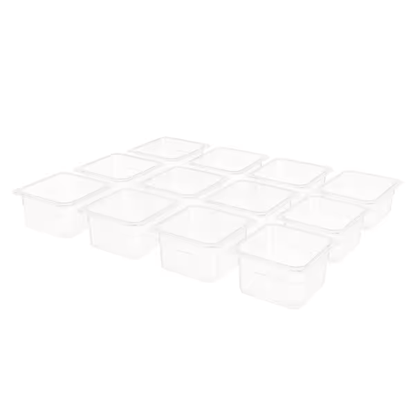 (12 stuks) Polycarbonaat GN-bak GN 1/6 - transparant - 1,5 liter - Diepte: 100mm