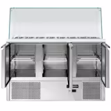 Saladette réfrigérée ECO - 1368mm - 368L - 3 portes - avec vitrine de comptoir pour 4x GN 1/1