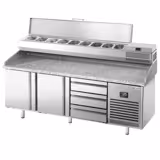 Table réfrigérée à pizza Premium PLUS - 1980x700 mm - avec 2 portes & 3 tiroirs - incl. vitrine réfrigérée - 9x GN 1/4