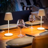 Tafellamp LED - MERLE MICRO - draadloos, oplaadbaar - IP54 - 3-standen dimbaar - Ø110mm - Wit (Whisper White)