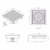 Stainless Steel Floor Drain Channel – 300x300mm - Side Outlet Ø70mm - Low Profile 135mm