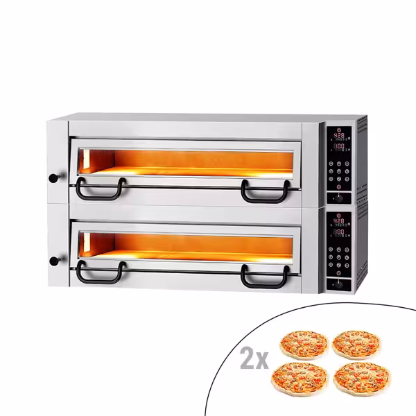 Elektrische pizzaoven (chamotte bakvloer) - 1112x1030x720mm - 2 kamers - 2x4 pizza’s Ø34cm - tot 450°C - Touch