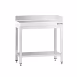 Mesa de trabalho em aço inoxidável PREMIUM - Profissional - 600x600mm - com prateleira inferior & com painel traseiro e lateral direito & com travessas de reforço