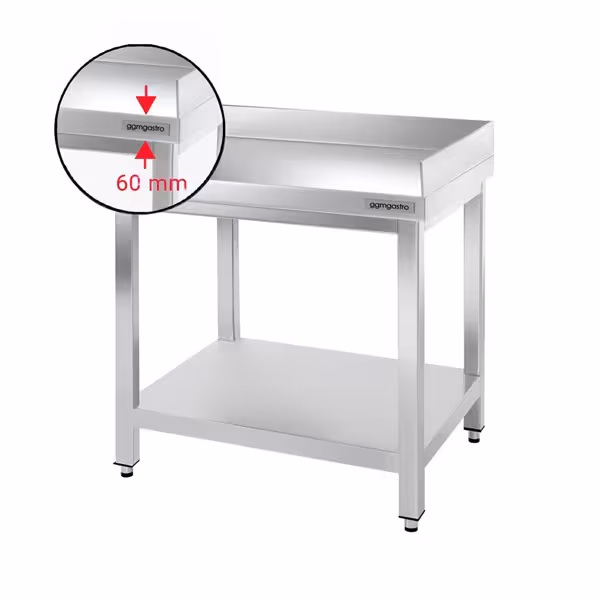Radni stol od plemenitog čelika PREMIUM -700x700 mm - Sa donjom pločom & poleđinom straga + desno