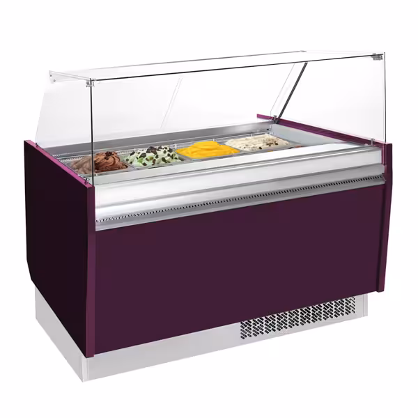 Ice Cream Display Freezer | LIAM - 1560mm - Static cooling - with LED lighting - for 13x 5 litres Napoli pans - Violet