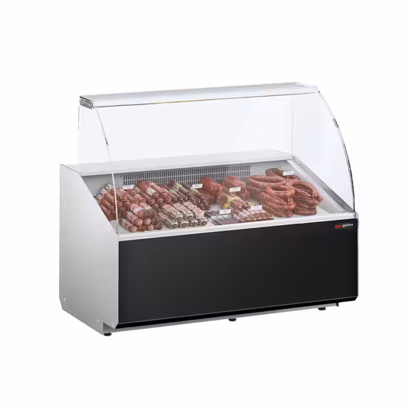Banco gastronomia professionale - 1256x979mm - 262 L - Vetro dritto - Pannello frontale Nero RAL 9017