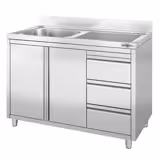 Dolaplı Yıkama Tezgahı -1200x600mm - 3 Çekmeceli & Tek sol evyeli