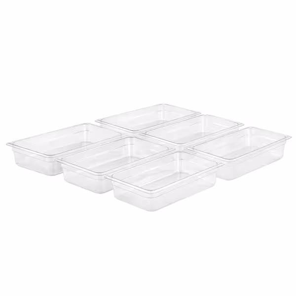 (6 pièces) Bac en Polycarbonate GN 1/3 - Transparent - Hauteur : 150 mm