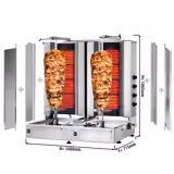 Električni aparat za kebab/gyros - 4+4 plamenika - maks. 120 kg - uklj. 2 krilna vrata