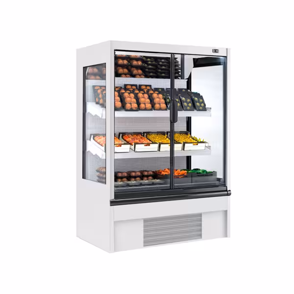 Murale Refrigerato Professionale - 1018mm - 278l - +4°/+6°C - con 1 porta a battente in vetrocamera & 2 ripiani - Bianco