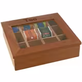 Cutie de ceai - lemn - 12 compartimente - cu fereastră și gravură - maro închis